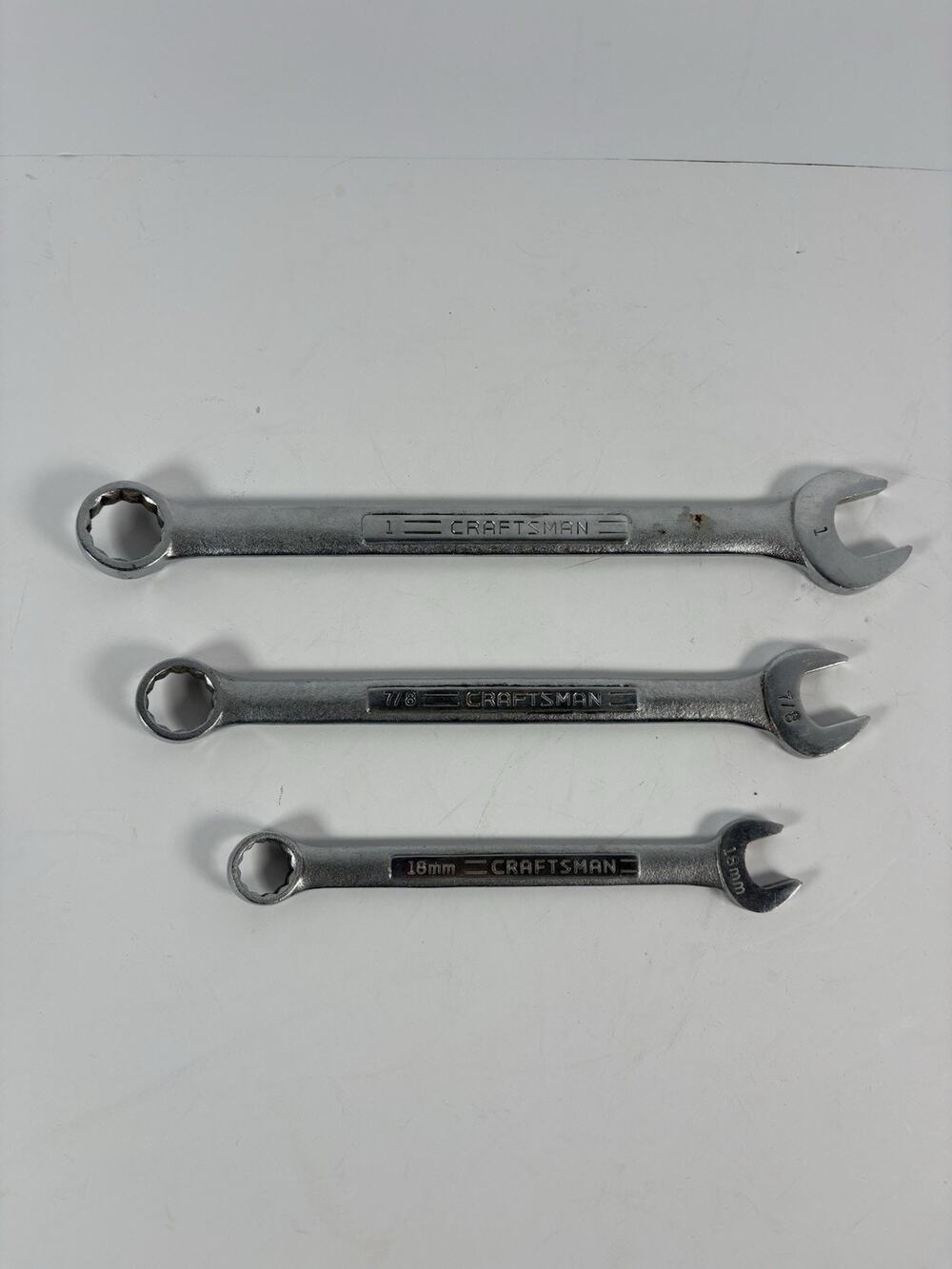 Craftsman USA Combination Wrench Lot 3pc 1" 7/8" 18mm SAE Metric 12 Point V VV